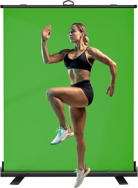 WASJOYE Green Screen Background with Stand, 62.2 x 79 in Portable Collapsible Chroma Key Backdrop, Auto-Locking Wrinkle-Resistant Photography Background for Video, Live Game, Photography Studio
