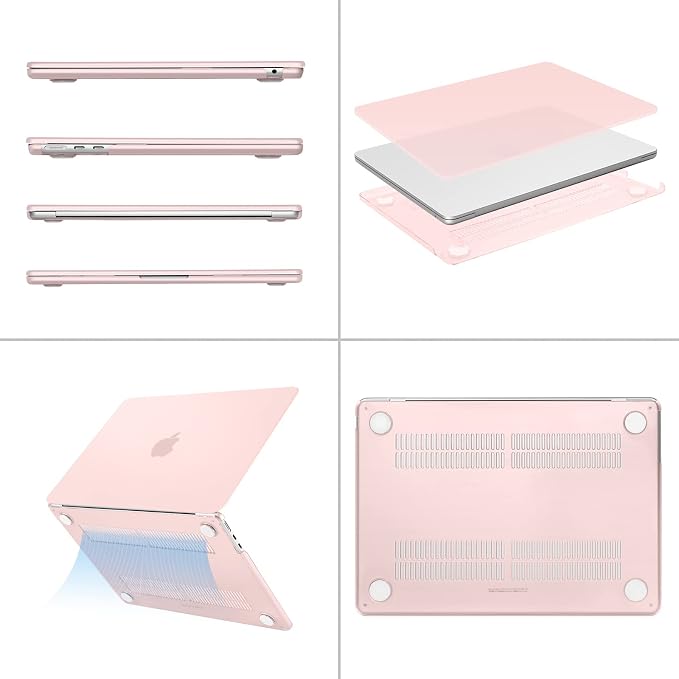 MOSISO Compatible with MacBook Air 13 inch Case M5 2026 M4 2025 M3 M2 2024-2022 A3449 A3240 A3113 A2681, Hard Shell&Keyboard Cover&Screen Film&Type C for MacBook Air 13.6 inch Case, Chalk Pink