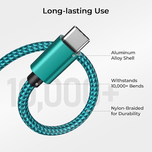 Basesailor for iPhone 17 16 Pro Max Charger Cord,USB to USB C Cable,Type C Charging Power Cord for Apple 17e 15 iPad 10 Air 4 5,Samsung Galaxy S26 S25 S24 S23,Green,3Pack 1.5/3.3/6.6FT(0.5/1/2M)