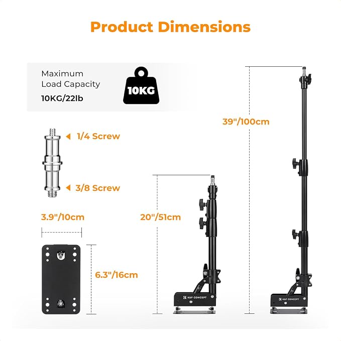 K&F CONCEPT Wall Mount Boom Arm 39.4"- Rotating Triangle Stand for Ring Light, Softbox, Reflector - Support 180°Flexible Rotation, 20-39in Adjustable Length, 20lbs Heavy Duty with 1/4''&3/8'' Mount