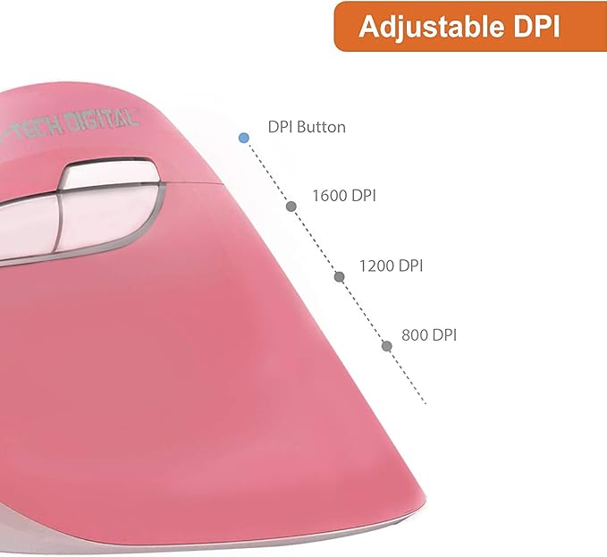 J-Tech Digital Wireless Ergonomic Vertical Mouse for Small Hands with USB Nano Transceiver, AA Battery, 3 DPI, Compatible with Mac and PC, Pink [V628M-2.4GP]