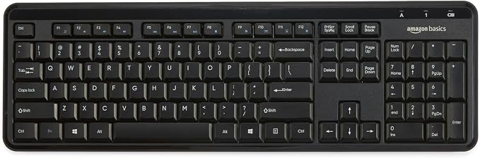 Amazon Basics 2.4GHz Wireless Keyboard and Mouse Combo Set, Quiet and Compact US Layout, Plug and Play, Unifying USB Receiver, Black