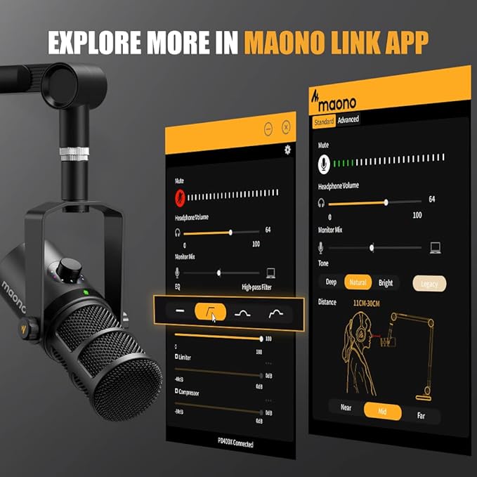 MAONO Dynamic Microphone, USB/XLR Podcast PC Microphone with Software, EQ,Tap-to-Mute, Headphone Jack, Gain Knob & Volume Control, Studio Mic for Broadcast, Recording, Streaming & Gaming (PD400X)