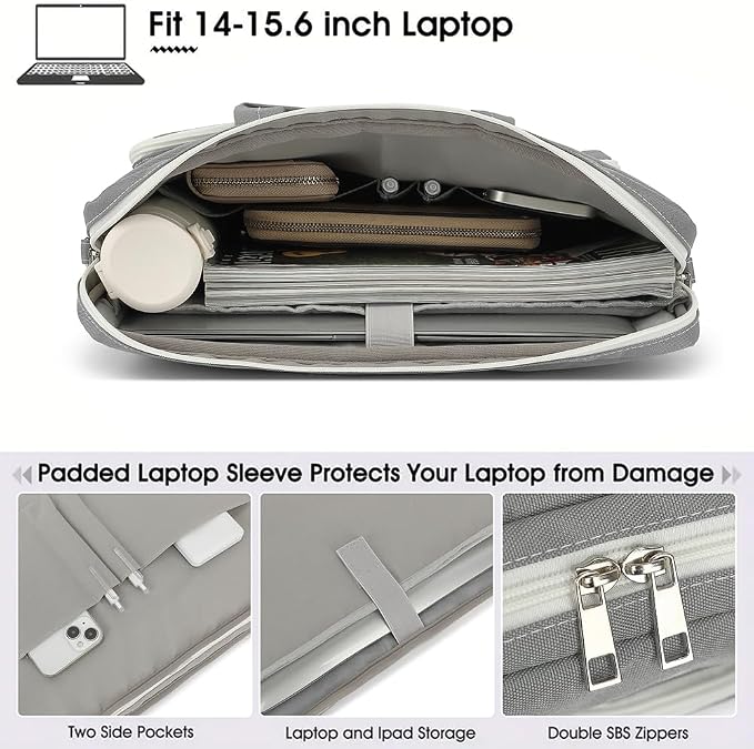 15-15.6 inch Laptop Shoulder Bag, for MacBook Pro 16, Hp Lenovo Dell 14 inch Waterproof Messenger Bag Case Sleeve (gray)