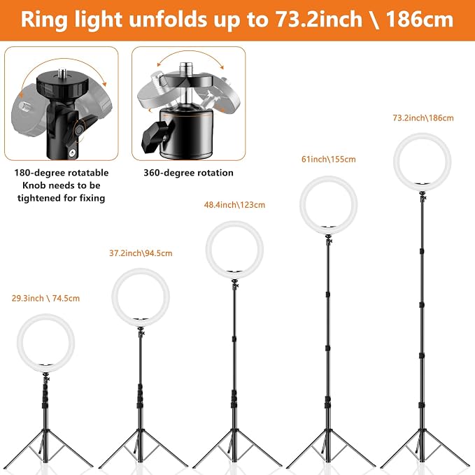 12" Selfie Ring Light with 73" Extendable Tripod Stand: PEYOU Desk Selfie Lights 38 Color Modes, Upgrade 3 in 1 Dimmable Adjustable Speed Ring Light for Makeup/TIK Tok/YouTube
