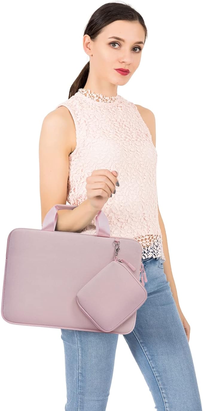 MOSISO Laptop Case 14 inch, Laptop Sleeve Bag Compatible with HP Lenovo Dell ASUS Acer, HP Stream, Dell Latitude, Lenovo IdeaPad, Neoprene Carrying Computer Bag with Handle&Detachable Small Case, Pink