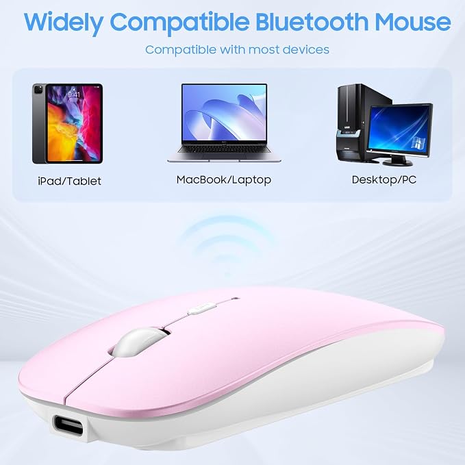 SUNGI Bluetooth Mouse,Slim Rechargeable Silent Mouse with Jiggler Mode for MacBook pro MacBook Air/iPhone/ipad/Tablet/Laptop/Notebook,Pink