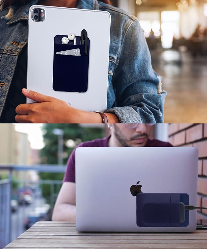 2-Pocket Adhesive Hard Drive Holder for Laptop, Stick-On Pocket Pouch for External Portable SSD, HDD, Slim Mouse and Cables (Small - Fits SSD)