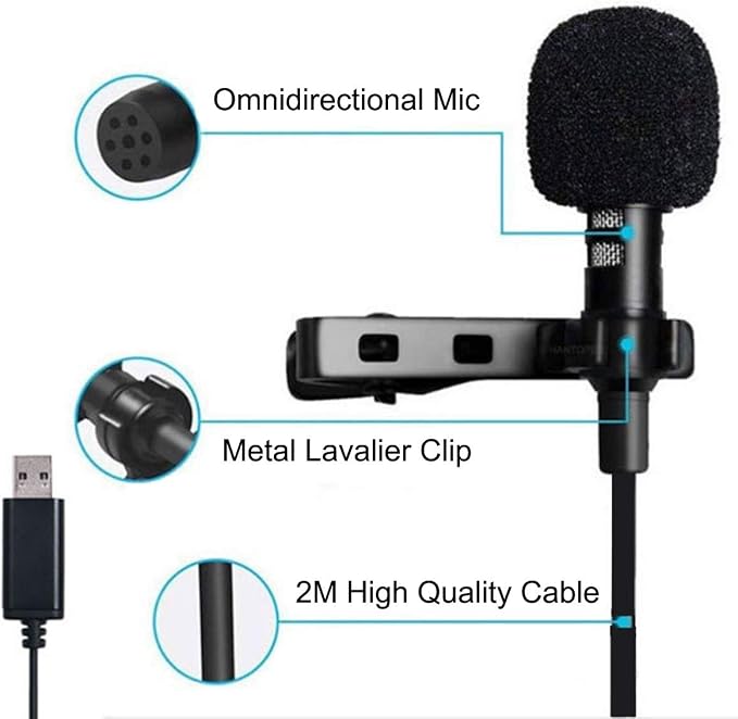 USB Microphone Lavalier Lapel Clip on Mic with 6.56ft Cable for Laptop, Computer, PC, Streaming Conferencing,Interviews, Online Singing, Skype, MSN, Audio Video Recording