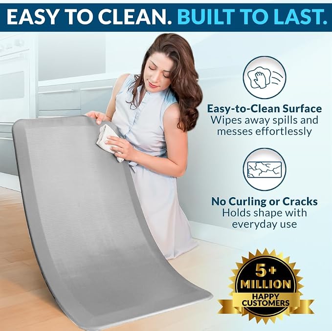 ComfiLife Anti Fatigue Floor Mat – 3/4 Inch Thick Kitchen Mats for Floor, Standing Desk Mat, Kitchen Rug – Comfort at Home, Office – Durable – Stain Resistant – Non-Slip Bottom (24" x 70", Silver)