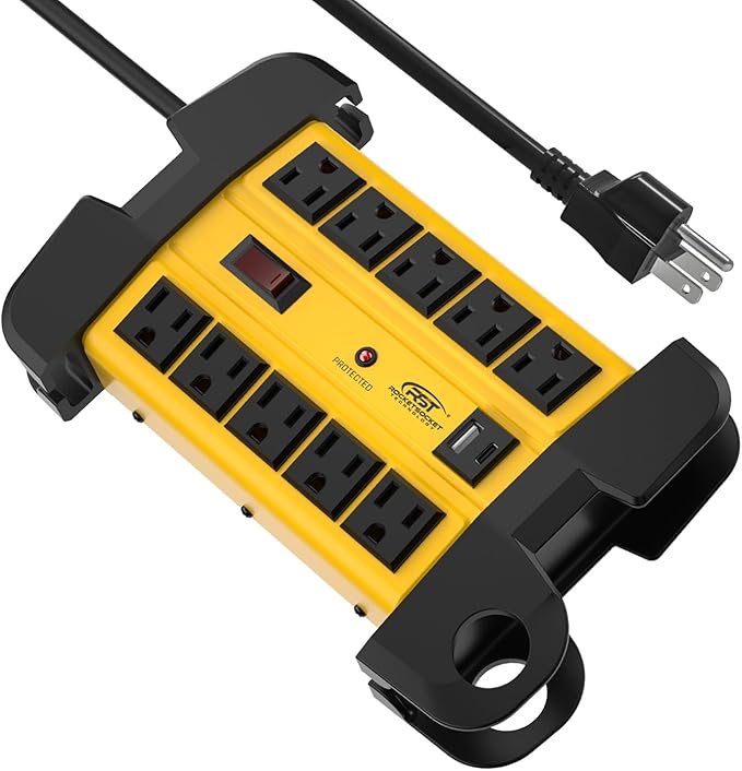 CRST Heavy Duty Power Strip with USB-C,10-Outlet Metal Surge Protector Power Strip with 6FT Cord(2800J),15A Circuit Breaker, Wall Mount, Cord Management, ETL Listed (6FT 2USB 2800J)