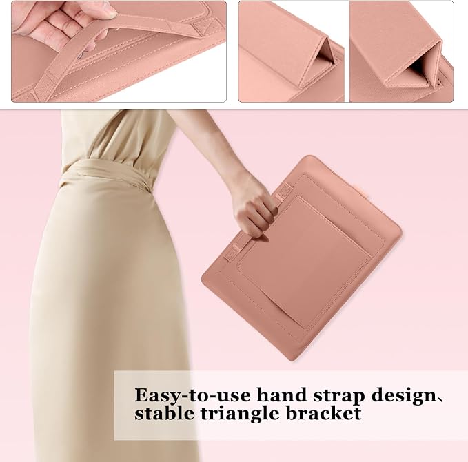 15-15.6 inch Laptop Sleeve Protective Case for MacBook Air/Pro 15" (M5/M4/M3/M2), [3 in 1] PU Leather Laptop Waterproof Slim Cover with Stand and Mouse for MacBook Pro (15") - Pink