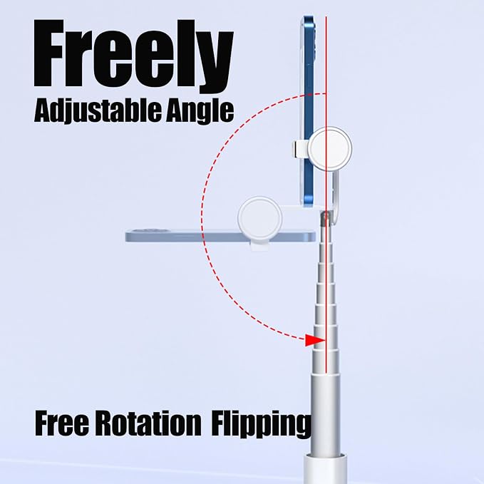 Selfie Stick Tripod Portable Extendable Cell Phone Stand with Detachable Mini Ring Light Phone Tripod Stand with Bluetooth Remote for iPhone Android for Vlogging/Travel/Live Streaming (White)