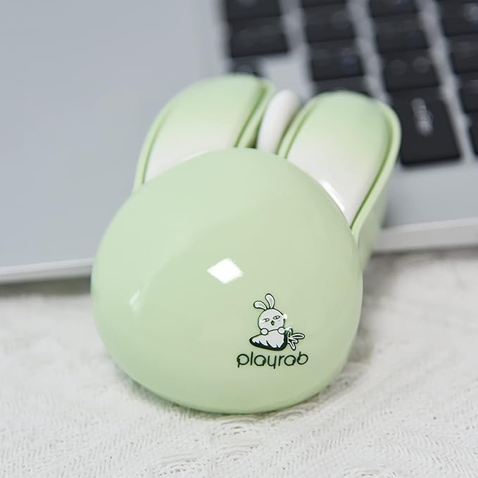 Lomiluskr Cute Bunny Wireless Mouse, Lightweight Soundless Mice, 2.4G Wireless Mice, Candy Colors, Kawaii Rabbit Mouse for Girls and Kids (Green Bunny)