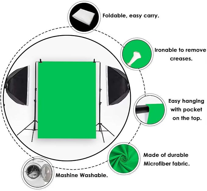 10x10FT Green Photography Backdrop, High Density Polyester Fiber Photo Background Cloth is Foldable and Machine Washable, Suitable for Photo Background Video Photography Studios
