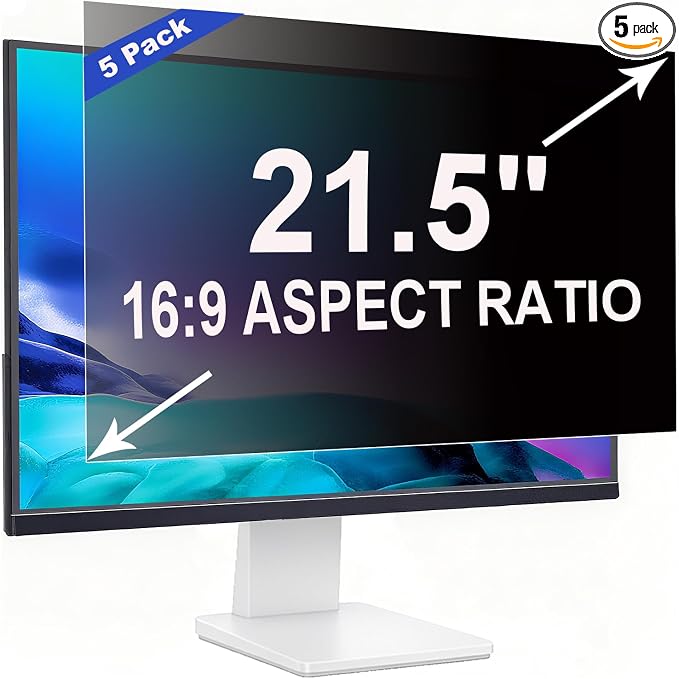 5 Pack Privacy Screen for 21.5 Inch 16:9 (47.7x26.8cm) Computer Monitor - Blue Light Filter & Anti-Glare, Removable Screen Privacy Shield | PC Protector Film for Office
