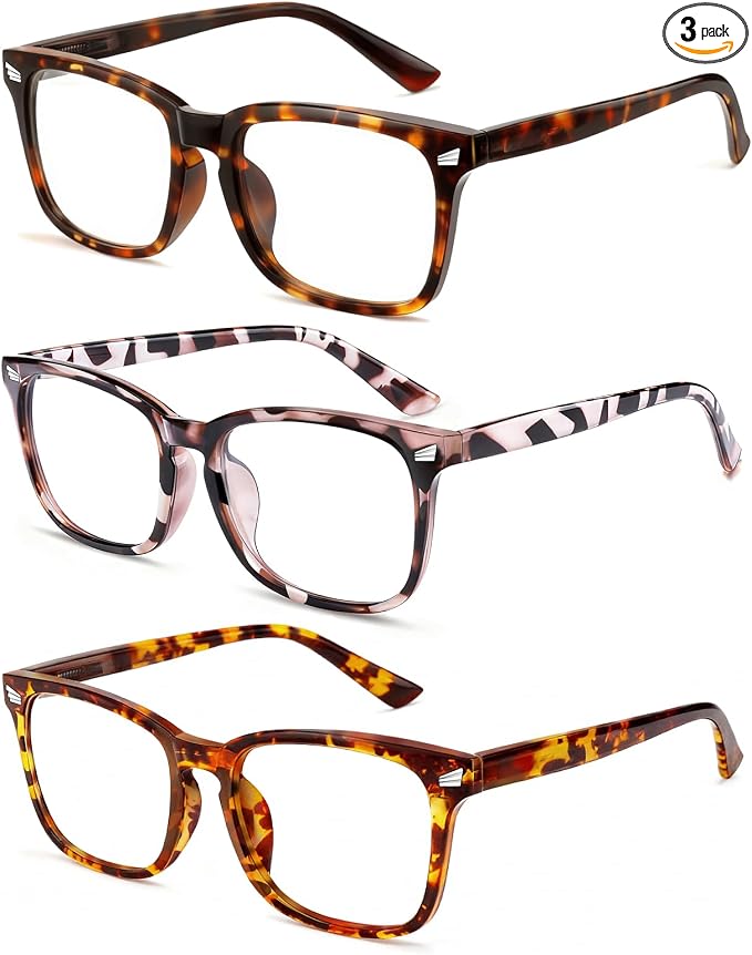 Blue Light Glasses for Woman Men | 99% Blue Light Blocking Glasses | Computer Glassess | Gaming | TV Phone Screen Reader Square Frame | Anti Eyestrain & UV Glare,3 Pack