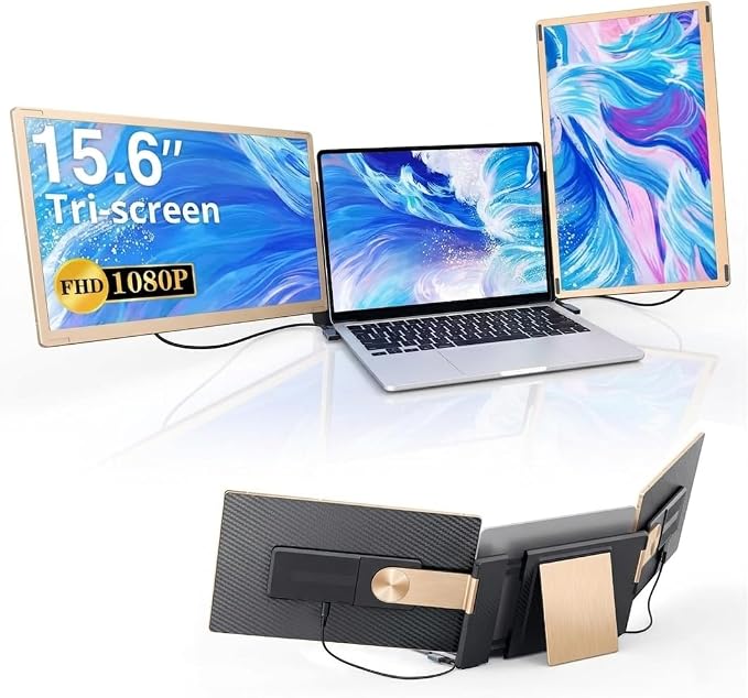 APILDELLA 15.6’’ Triple Laptop Screen Extender Monitor Portable, DIY 1080P FHD Portable Dual Monitor with USB C HDMI, Plug-Play 360° Rotation Detachable Tri-Screen for Mac/Wins/Android/Dex