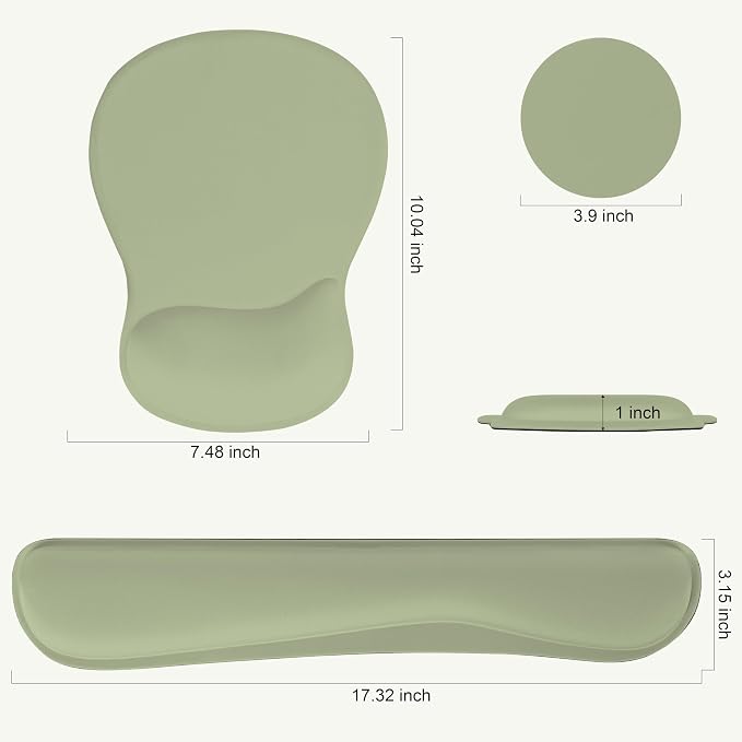 RICHEN Wrist Rest Support for Mouse Pad&Keyboard Set with Coaster,Concave Curved Memory Foam, Non-Slip Base Pain Relief Comfortable Easy Typing Pad for Home/Office (Sage Green)