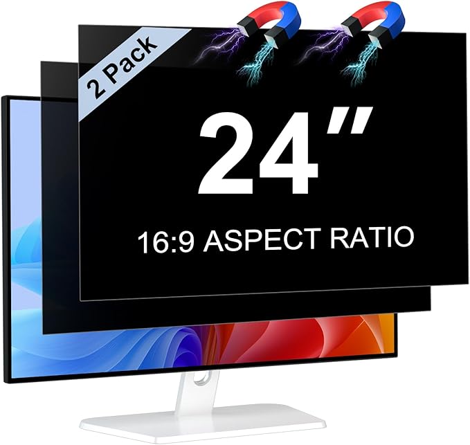 2-Pack 24 Inch Computer Privacy Screen Filter, Anti-Spy/Glare Protector Film for Widescreen Monitor with 16:9 Aspect Ratio