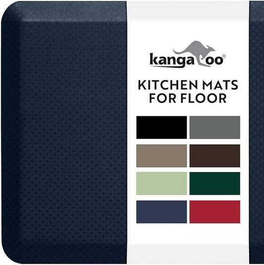 KANGAROO Anti Fatigue Mats for Kitchen Floor, Reduce Foot, Knee, Back Pressure, 3/4 Inch Thick Cushioned Ergonomic Mat, Waterproof Comfort Rug for Under Sinks, Standing Desk, Store Floors, 17x24, Navy