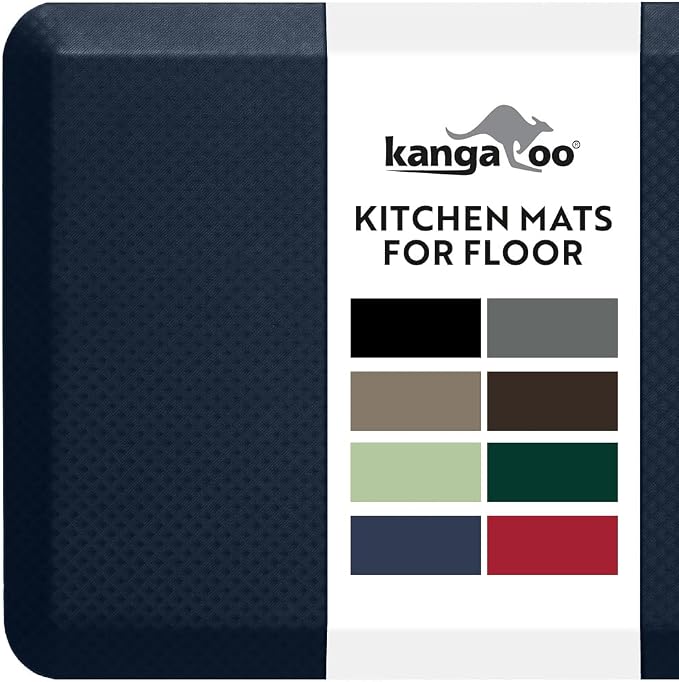 KANGAROO Anti Fatigue Mats for Kitchen Floor, Reduce Foot, Knee, Back Pressure, 3/4 Inch Thick Cushioned Ergonomic Mat, Waterproof Comfort Rug for Under Sinks, Standing Desk, Store Floors, 20x32, Navy
