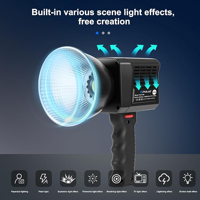 PULUZ Portable Video Light, COB Fill Light with 2500-6500K Adjustable Color Temperature, 8 Creative Lighting Effects, Perfect for Photography Studio, Outdoor Shooting and Live Streaming