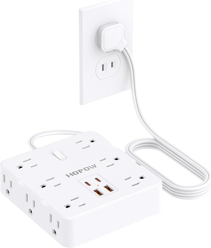 HOPOW 2 Prong Power Strip, 2 Prong to 3 Prong Outlet Adapter with 12 AC & 4 USB(2 USB-C), 1700J Two Prong Surge Protector, 5FT Extension Cord, Wall Mountable, Ideal for Old House Non-Grounded Outlets