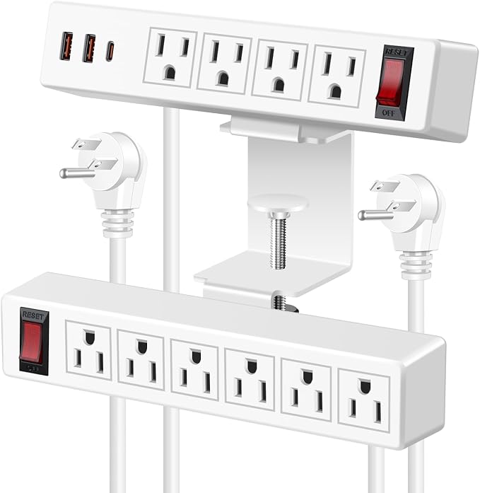 Desk Clamp Power Strip with PD20W USB-C, 2 in 1 Dual Layer Under Desk Power Strip, Removable Clamp Power Socket with 10AC Outlets & Switch, 10ft Extension Cord(ETL Listed)