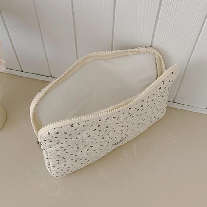 Puffy Laptop Sleeve 13-15.6 Inch Corduroy Quilted Laptop Protective Case Cute Floral Computer Sleeve Protective for MacBook (Cream Ditsy, 11 Inch)