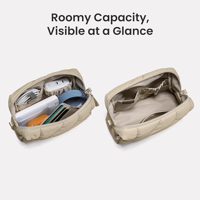 tomtoc Electronics Organizer Travel Case, Soft Puffy Organizer Bag Birthday Gifts Travel Essentials for Women Girls, Portable Accessory Tech Pouch Storage for Charger, Cord, Cable, Phone