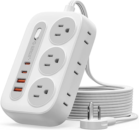 ORICO Surge Protector Power Strip, PD20W Multiple Outlets Extension Cord with 6 AC Outlets and 4 USB Charging Ports (2 USB-C), 45° Flat Plug, 10 Ft Mountable Outlet Extender for Home/Office/Dorm - OG