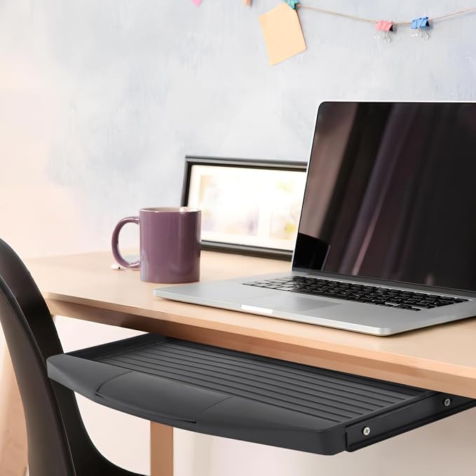 VILLCASE Keyboard Tray Under Desk, Pull Outkey Board Tray for Desk with Drawer C Clamp, 19.6" x 9" Slide-Out Mouse Computer Platform for Home Study Office
