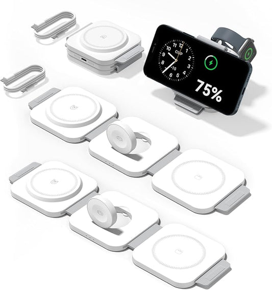 2Pack 3 in 1 Charging Station for Apple Multiple Devices Foldable Magnetic Fast Wireless Charger Dock, Travel Charging Pad for iPhone 17 16 15 14 13 12 Series Apple Watch Series & AirPods 4/3/2/Pro