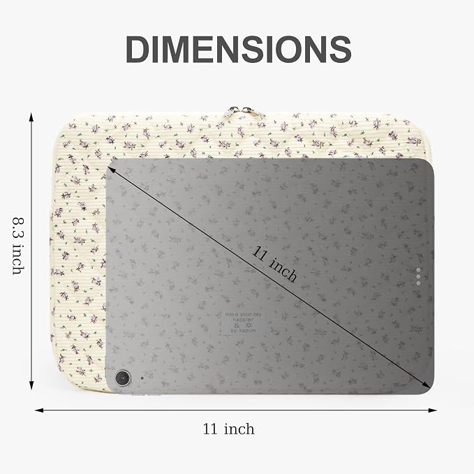 Puffy Laptop Sleeve 13-15.6 Inch Corduroy Quilted Laptop Protective Case Cute Floral Computer Sleeve Protective for MacBook