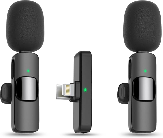 MAYBESTA Wireless Lavalier Microphone for iPhone, iPad, Android - Bluetooth Lapel Phone Mic for Video Recording - Mini Clip on Microphones for YouTube Podcast Interview(Black)