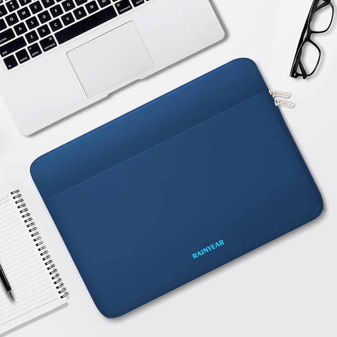 RAINYEAR Laptop Sleeve Case 13.3 Inch, Protective Portable Case with Front Pocket, Briefcase Handbag Laptop Bag Compatible with 13.3-14 Inch Laptop PC, 14 Inch MacBook Pro M5 M4 M3 M2 M1, Navy Blue