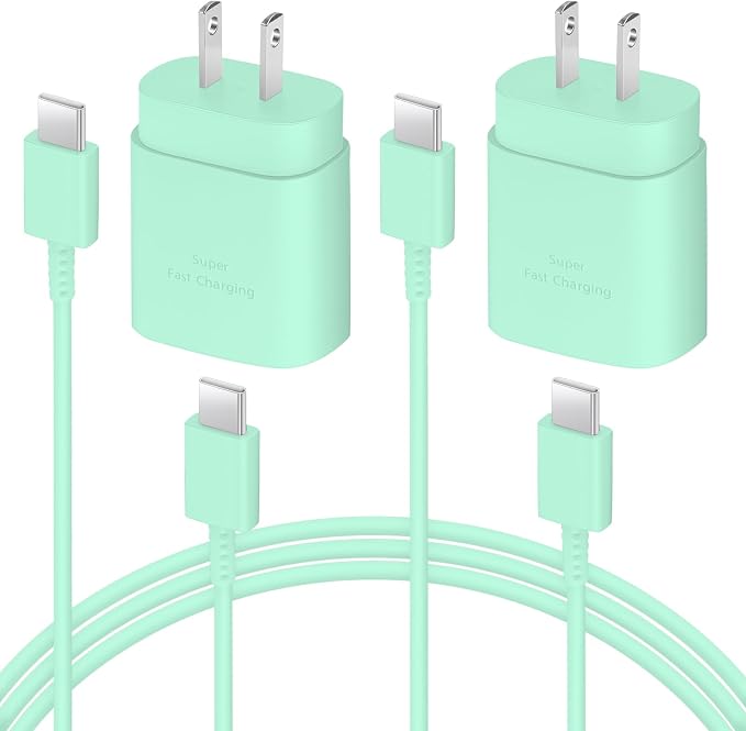 AISNI USB C Charger, 2 Pack 25W Type C Charger Fast Charging with USBC Chargers Cable 6 FT Android Phone Charge for Galaxy S25/ /S24/S23+/S22/S21/S20/Phone 17 16 15 Pro Max 16 15 Plus-Green
