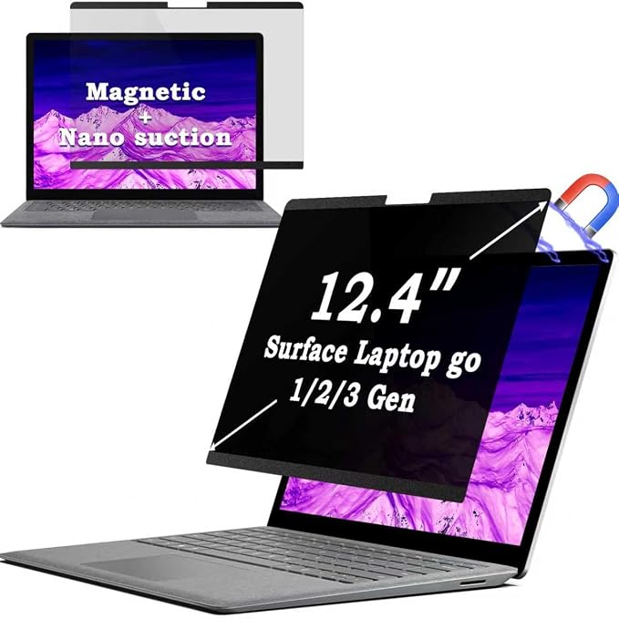 IPROKKO Magnetic Privacy Screen for Surface Laptop Go 3/2/1 Gen 12.4 inch (2023/2022/2020), Removable Anti Glare Blue Light Spy Matte Screen Filter for Microsoft Computer Compatible with Webcam