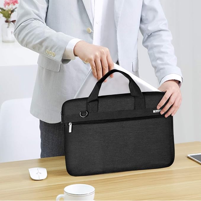 Voova Laptop Bag 17 17.3 Inch, 360° Protective Laptop Case Sleeve with Shoulder Strap Compatible with 17-18 Inch Lenovo Asus Acer Dell Hp, Waterproof Computer Bag Slim Briefcase for Men Women, Black