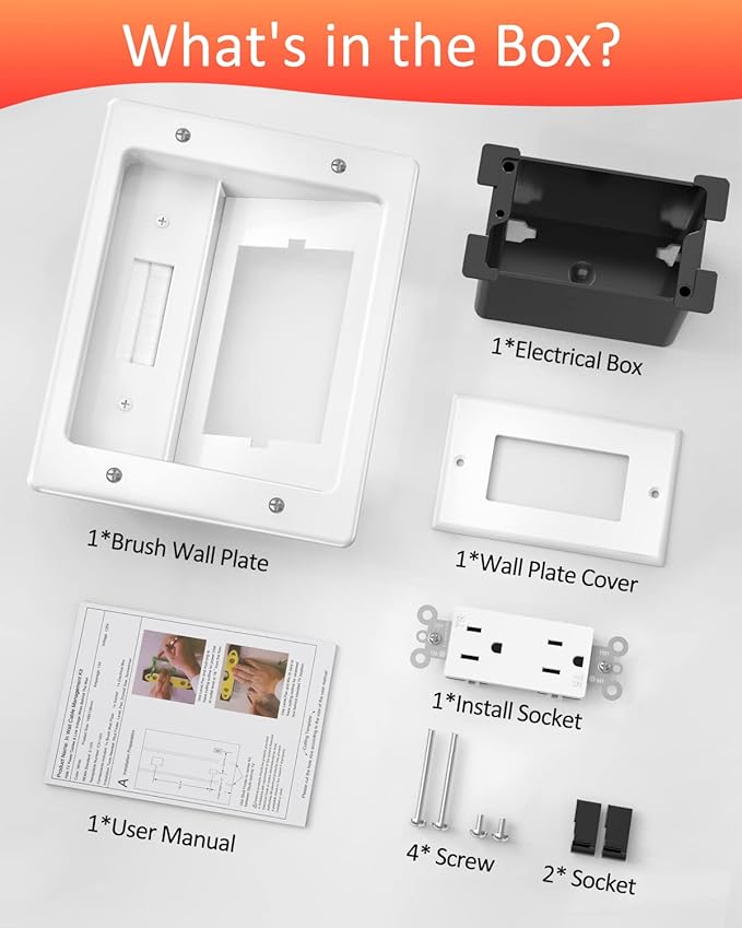 Elecpow in Wall Cable Management Kit, Hide TV Power Cables & Low Voltage Wires Behind The Wall, Recessed Outlet for Wall Mounting TV