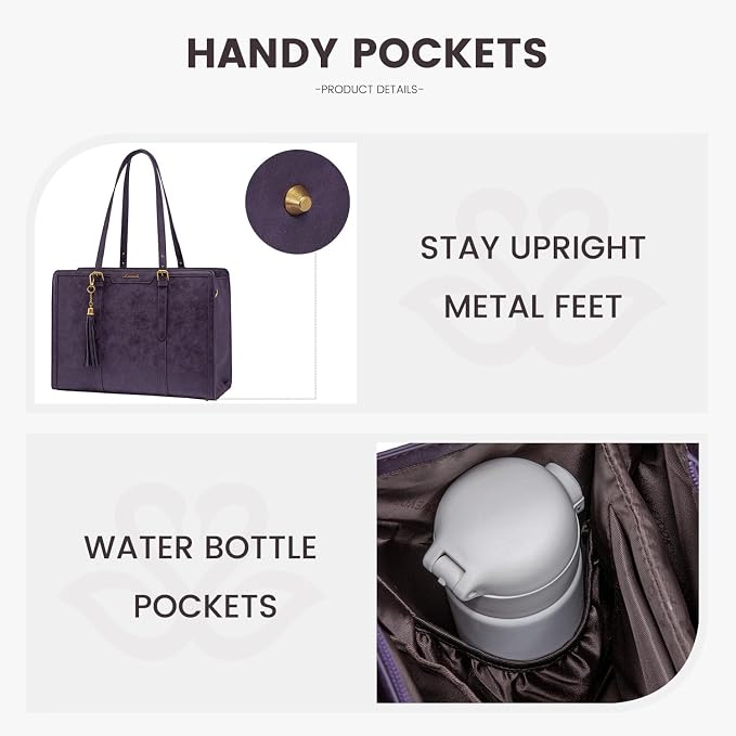 LOVEVOOK Laptop Bag for Women Vintage Leather Laptop Tote 15.6 inch Large Capacity Computer bag with Clutch Purse for Work