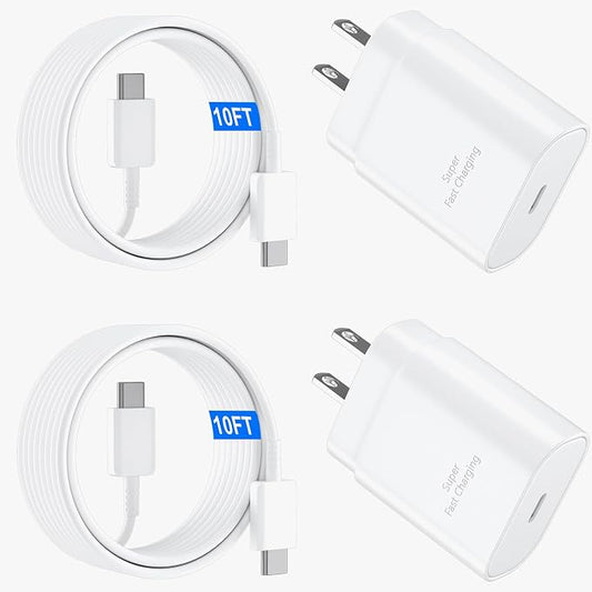 USB C Android Charger Fast Charging Cord, Super Fast Phone Chargers 10FT C to C Type Cable with 25W USBC Wall Block for Samsung Galaxy S26 S25 S24 Ultra Plus/S23/S22/S21/S20/Note 20/10, White