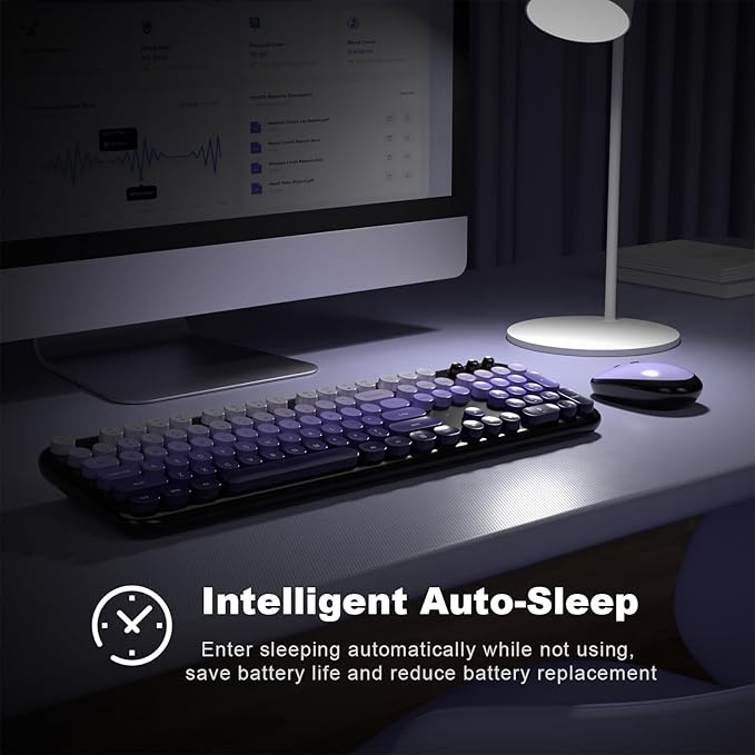 MOFII Wireless Keyboard and Mouse Combo, 2.4GHz Retro Typewriter Keyboard Full Size, Quiet Click Mouse, USB Receiver Plug and Play, for PC, Laptop, Desktop, Windows (Black Purple Gradient)
