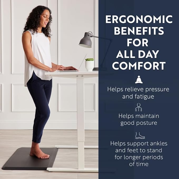 KANGAROO Anti Fatigue Mats for Kitchen Floor, 58x20, Reduce Foot, Knee, Back Pressure, 3/4 Inch Thick Cushioned Ergonomic Mat, Waterproof Comfort Rug for Under Sink, Standing Desk, Store Floors, Black