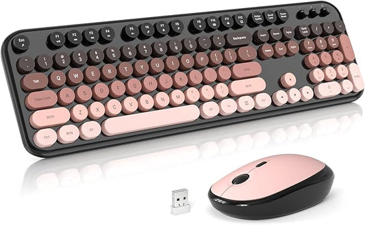 MOFII Wireless Keyboard and Mouse Combo, 2.4GHz Retro Typewriter Keyboard Full Size, Quiet Click Mouse, USB Receiver Plug and Play, for PC, Laptop, Desktop, Windows (BlackBerry Gradient)