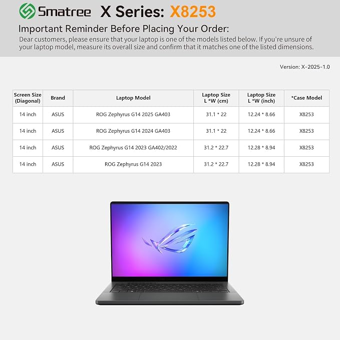Smatree Hard EVA Protective Sleeve Case Compatible for 14 inch ASUS ROG Zephyrus G14 2026 GU405/2025/2024/2023/2022, for ASUS ROG Zephyrus G14 Laptop Notebook Bag, Green (X8253G)