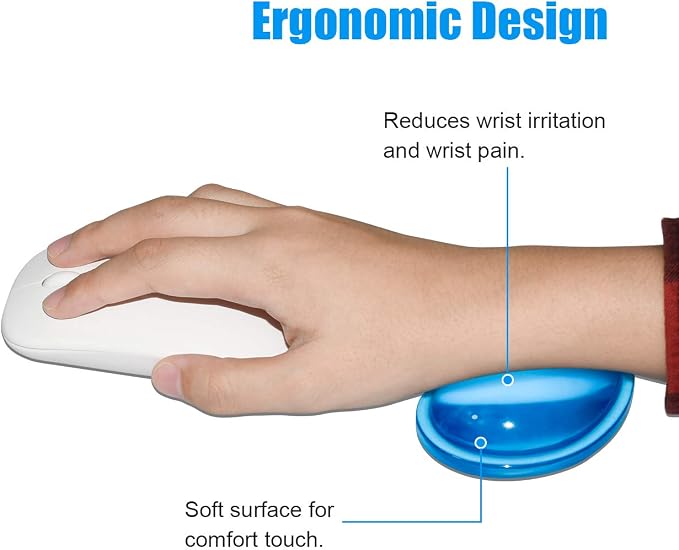 JIKIOU Silicone Gel Wrist Rest Cushion Heart-Shaped Translucence Ergonomic Mouse Pad Cool Hand Pillow Effectively Reduce Wrist Fatigue Pain, Blue 2 Pack
