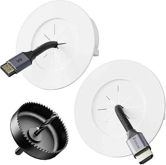 VCELINK in Wall Cable Management Kit (3.79 inch/96 mm) with Hole Saw Drill Attachment and Mounting Brackets, Hide TV Cords for Network, HDMI, Coax, Speaker Cables, 2-Pack