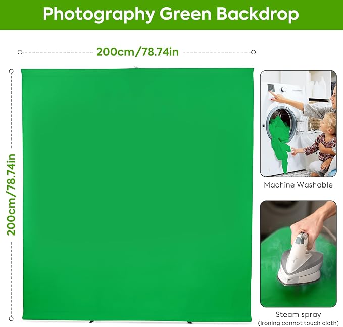 Green Screen Backdrop Kit with Stand, Huzofexo 6.5x6.5ft Adjustable Stable Photography Greenscreen Support Stand Kit Chromakey Background for Photo Studio,Vedio,Product Portrait, Streaming, Gaming